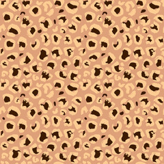 Vector illustration leopard print seamless pattern. Brown hand drawn background.
