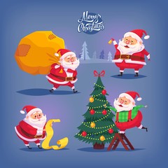 Collection of cartoon vector Santa Claus icons. Christmas illustration