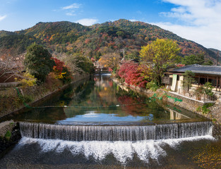 iew point of the river and forest in autumn season at arashiyama,Kyoto,Japan