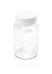 blank packaging clear glass supplement bottle isolated on white