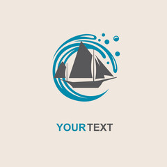 design of yacht icon on waves