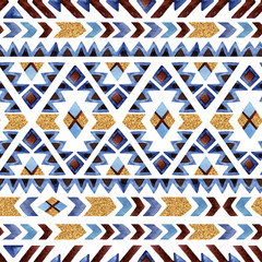 Fototapeta premium Watercolor ethnic seamless pattern. Geometric ornament.