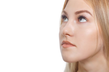 Fototapeta premium Extension eyelashes. Portrait of beautiful young woman with perfect skin. Beauty and care. Spa salon