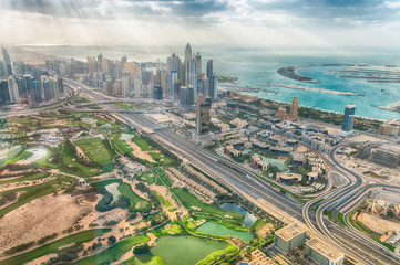 DUBAI - DECembeR 2016: Overhead view of Sheikh Zayed road from h