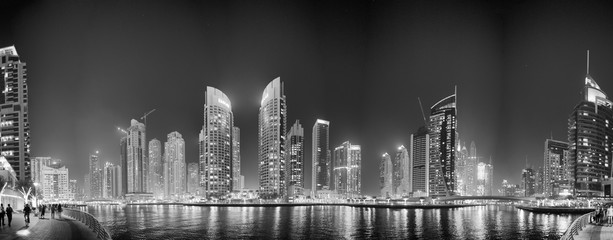 DUBAI, UAE - DECEMBER 5, 2016: Night view of Marina buildings an