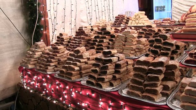Different kind of pastries and strudels on the christmas market.