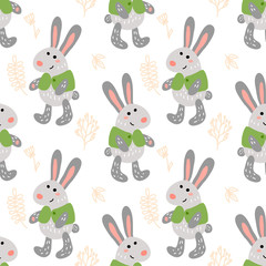 Seamless pattern with cute rabbits
