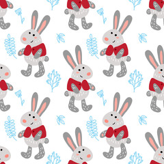 Seamless pattern with cute rabbits