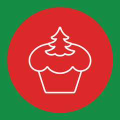 cake cupcake sweet baked biscuit dessert line white icon in red circle