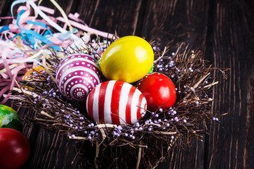 Easter eggs on wood desk