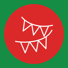 garland triangular flags decoration line white icon in red circle