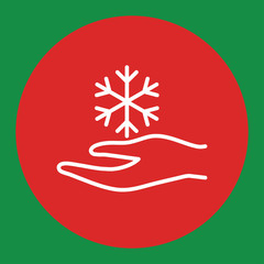 snowflake in hand arm care snow winter line white icon in red circle