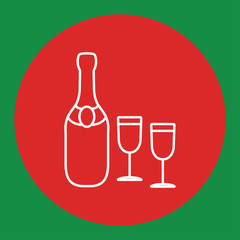 champagne bottle alcohol line outline icon line white icon in red circle