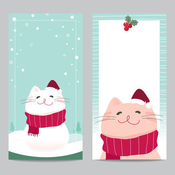 Set of banner christmas winter with cute cat