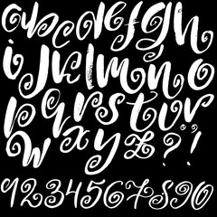 Hand drawn font made by dry brush strokes. Grunge style alphabet