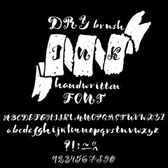 Hand drawn font made by dry brush strokes. Grunge style alphabet