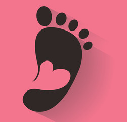 cute heart in footprint icon. Kids shoes store icon. Family sign. Parent and child symbol. Adoption emblem. Charity campaign. Vector illustration