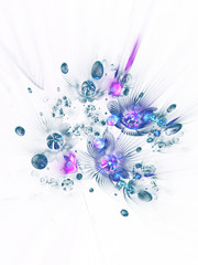 Abstract fantasy blue and pink flowers on white background. Fractal art. 3D rendering.