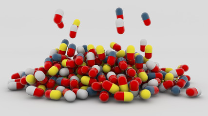 3d medicine capsules falling