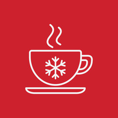 cup of coffee, tea with steam, snowflake, line icon