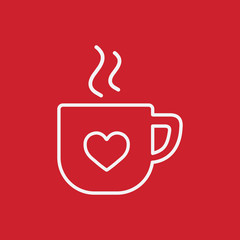 cup of coffee tea with steam line icon white on red