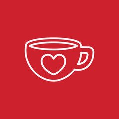 cup of coffee tea with heart line icon white on red