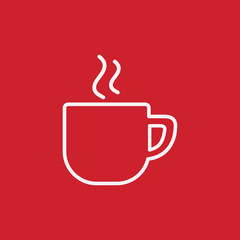 cup of coffee tea with steam line icon white on red