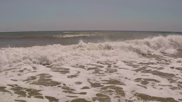 Child, Little Girl Swimming in Sea Water, young Lady plays in surf, beach