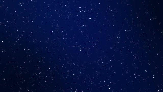 Glowing blue white dot particles flickering on a dark blue background imitating a night sky full of stars.