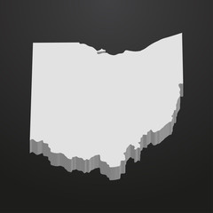 Ohio State map in gray on a black background 3d