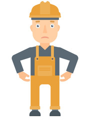 Depressed caucasian builder in hard had.