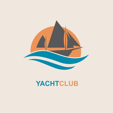 design of yacht icon on waves