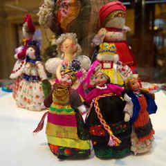 Fototapeta na wymiar Moscow, Russia - December 16, 2016: Exhibition rag dolls in Gum. International festival 