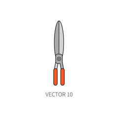Line flat color vector icon garden tool - secateurs. Cartoon style. Vector illustration and element for your design and wallpaper.