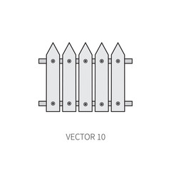Line flat color vector icon garden tool - fence. Cartoon style. Vector illustration and element for your design and wallpaper. 