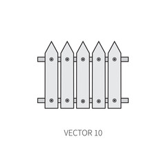 Line flat color vector icon garden tool - fence. Cartoon style. Vector illustration and element for your design and wallpaper. 