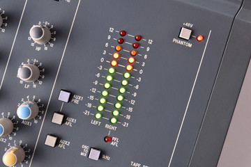 Close up digital vu-meter sound mixer top view