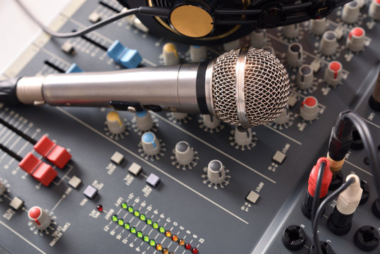 Recording equipment in studio elevated view
