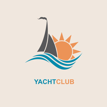design of yacht icon on waves