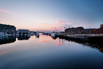 Long Wharf dawn - Calm waters of Boston Harbor in the pre-dawn light