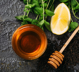 Herbal tea made from sage in glass cup