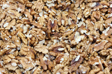 Closeup of big shelled walnuts pile