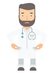 Doctor showing his empty pockets.