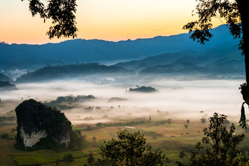 Morning Mist with Mountain Layer Payao Province, Thailand