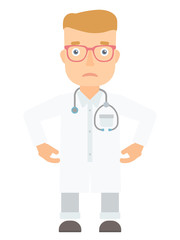 Obraz premium Depressed caucasian doctor in white coat.
