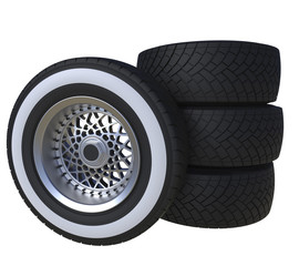 Automotive wheels isolated on white. 3D render