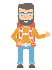 Hiker giving thumbs up vector illustration.
