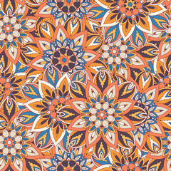 Ornate floral seamless texture, endless pattern with vintage mandala elements.