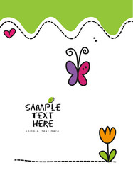 Butterfly and flower in  a garden design background