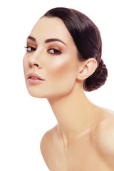 Portrait of young beautiful healthy woman over white background